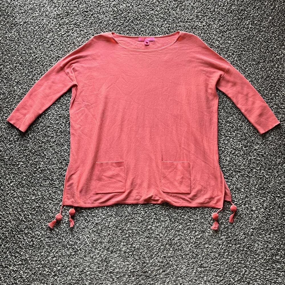 Lilly Pulitzer Blouse Women Small Medium Pink Pompom Long Sleeve Cottagecore Top